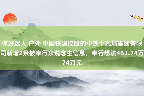 你好迷人 户外 中国铁建控股的中铁十九局集团有限公司新增2条被奉行东说念主信息，奉行想法463.74万元