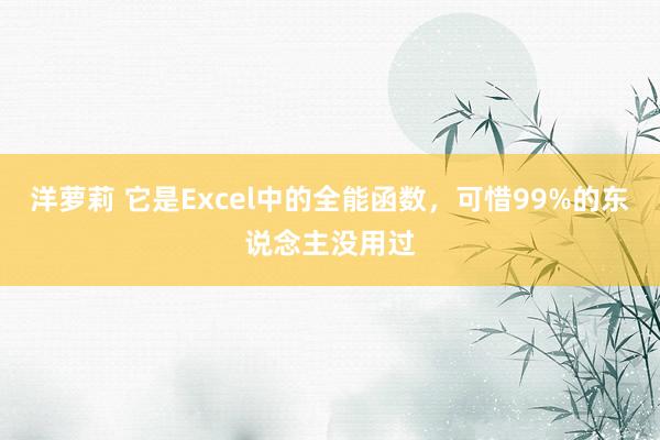 洋萝莉 它是Excel中的全能函数，可惜99%的东说念主没用过