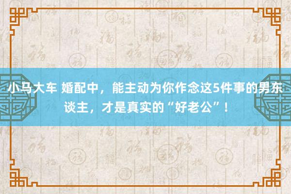 小马大车 婚配中，能主动为你作念这5件事的男东谈主，才是真实的“好老公”！