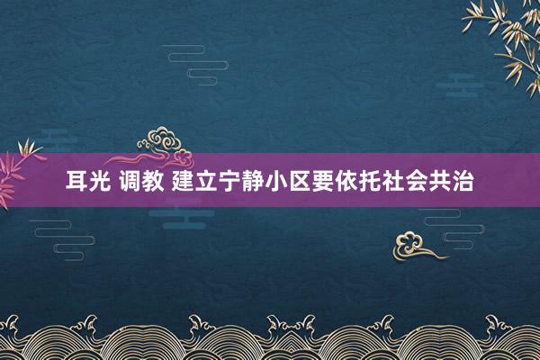 耳光 调教 建立宁静小区要依托社会共治