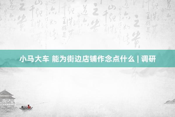 小马大车 能为街边店铺作念点什么 | 调研