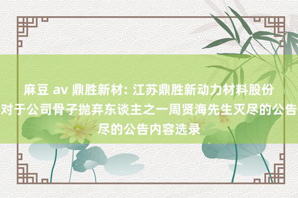 麻豆 av 鼎胜新材: 江苏鼎胜新动力材料股份有限公司对于公司骨子抛弃东谈主之一周贤海先生灭尽的公告内容选录