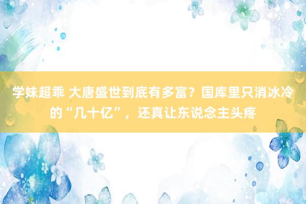 学妹超乖 大唐盛世到底有多富？国库里只消冰冷的“几十亿”，还真让东说念主头疼