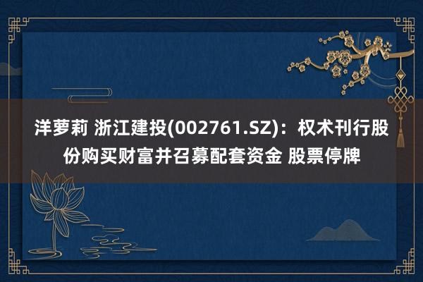 洋萝莉 浙江建投(002761.SZ)：权术刊行股份购买财富并召募配套资金 股票停牌