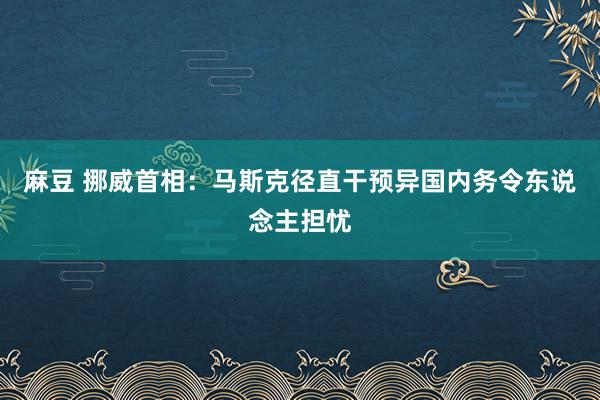 麻豆 挪威首相：马斯克径直干预异国内务令东说念主担忧