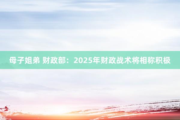 母子姐弟 财政部：2025年财政战术将相称积极